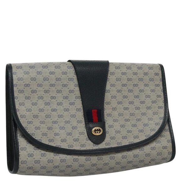GUCCI Micro GG Supreme Sherry Line Clutch Bag PVC Navy 156 01 030 Auth 107491 - Picture 1 of 16